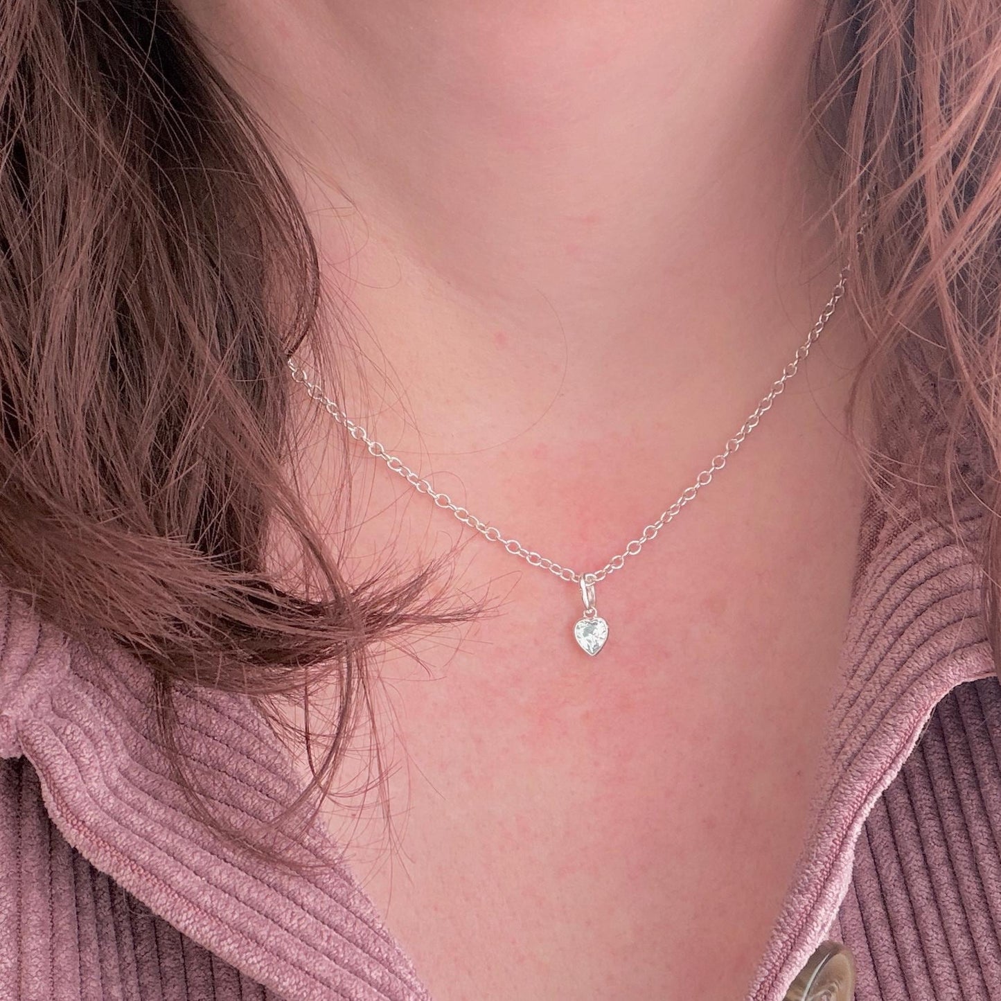 Heart charm March birthstone jewellery set, sterling silver Earrings Necklace set