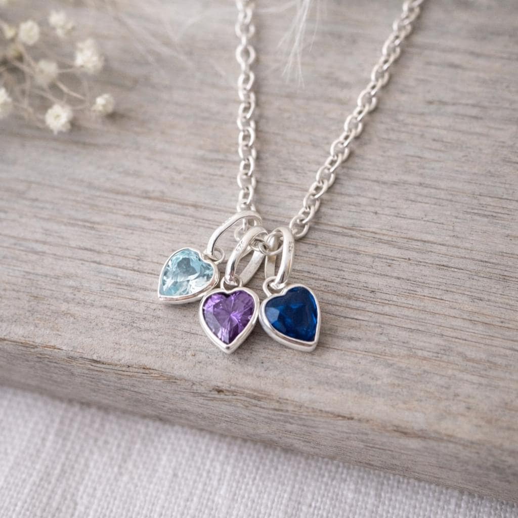 Heart Birthstone Charm Necklace, Sterling Silver Mother’s Day Family Birthstones Jewellery