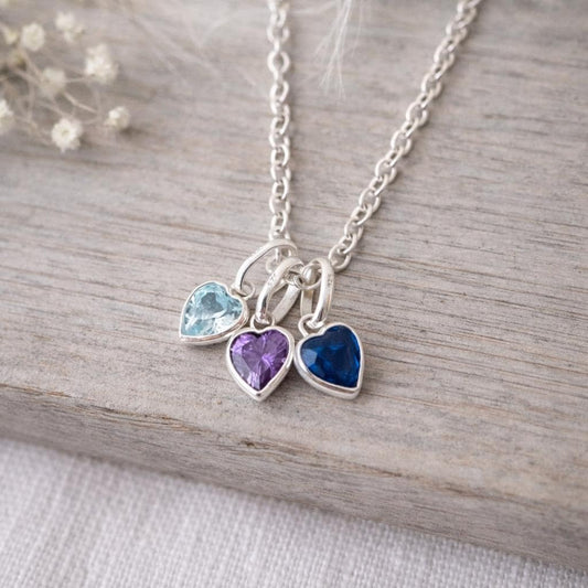 Heart Birthstone Charm Necklace, Sterling Silver Mother’s Day Family Birthstones Jewellery