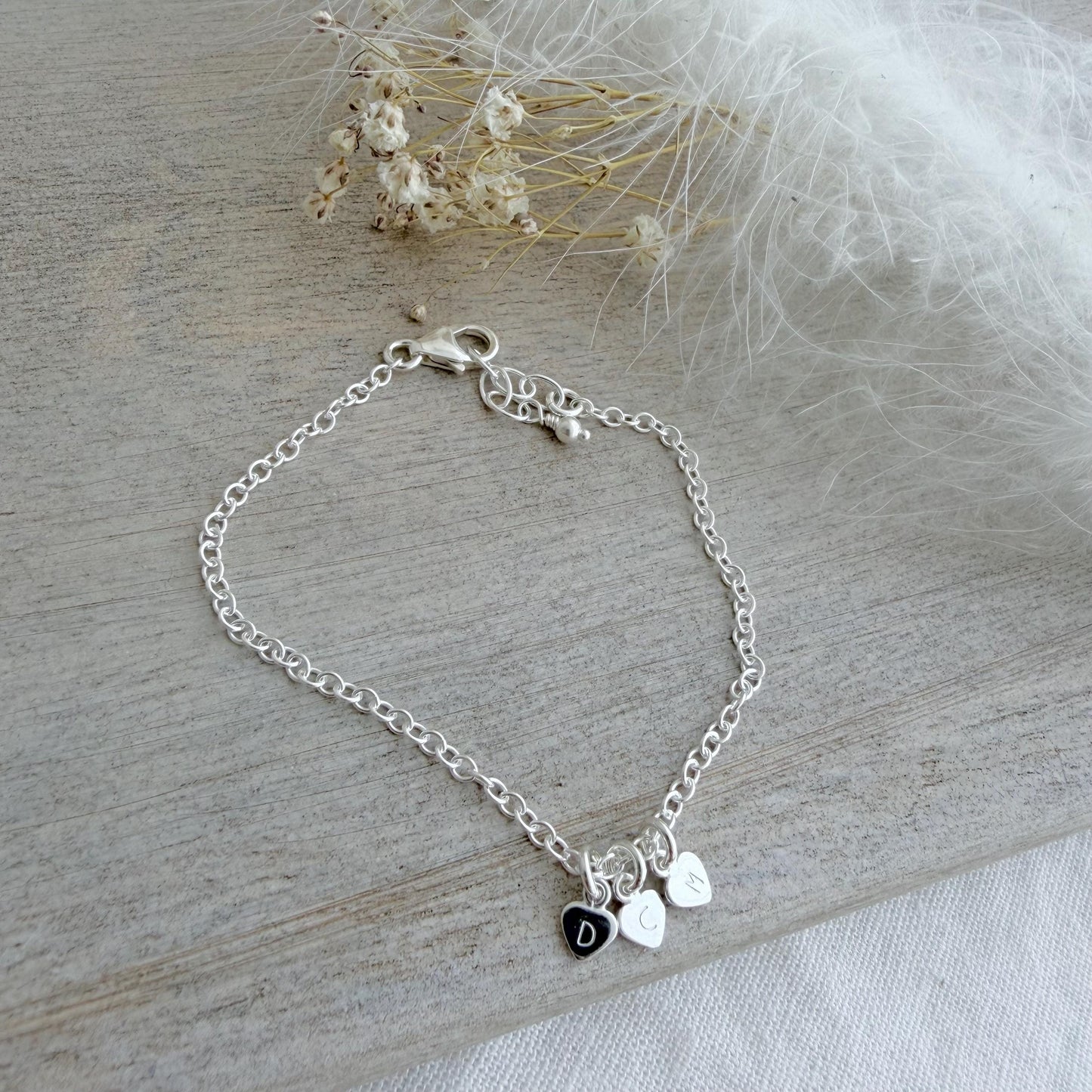 Tiny Initials Chain Bracelet with Family Initials in Sterling Silver