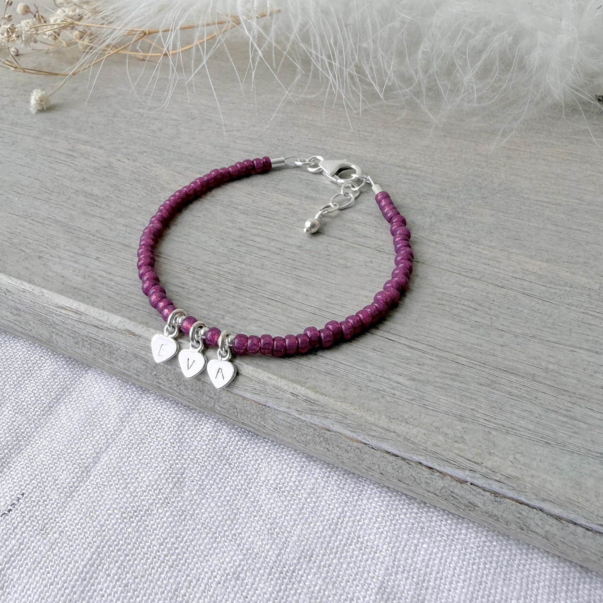 Personalised charm name bracelet, gift for daughter, dainty sterling silver heart jewellery