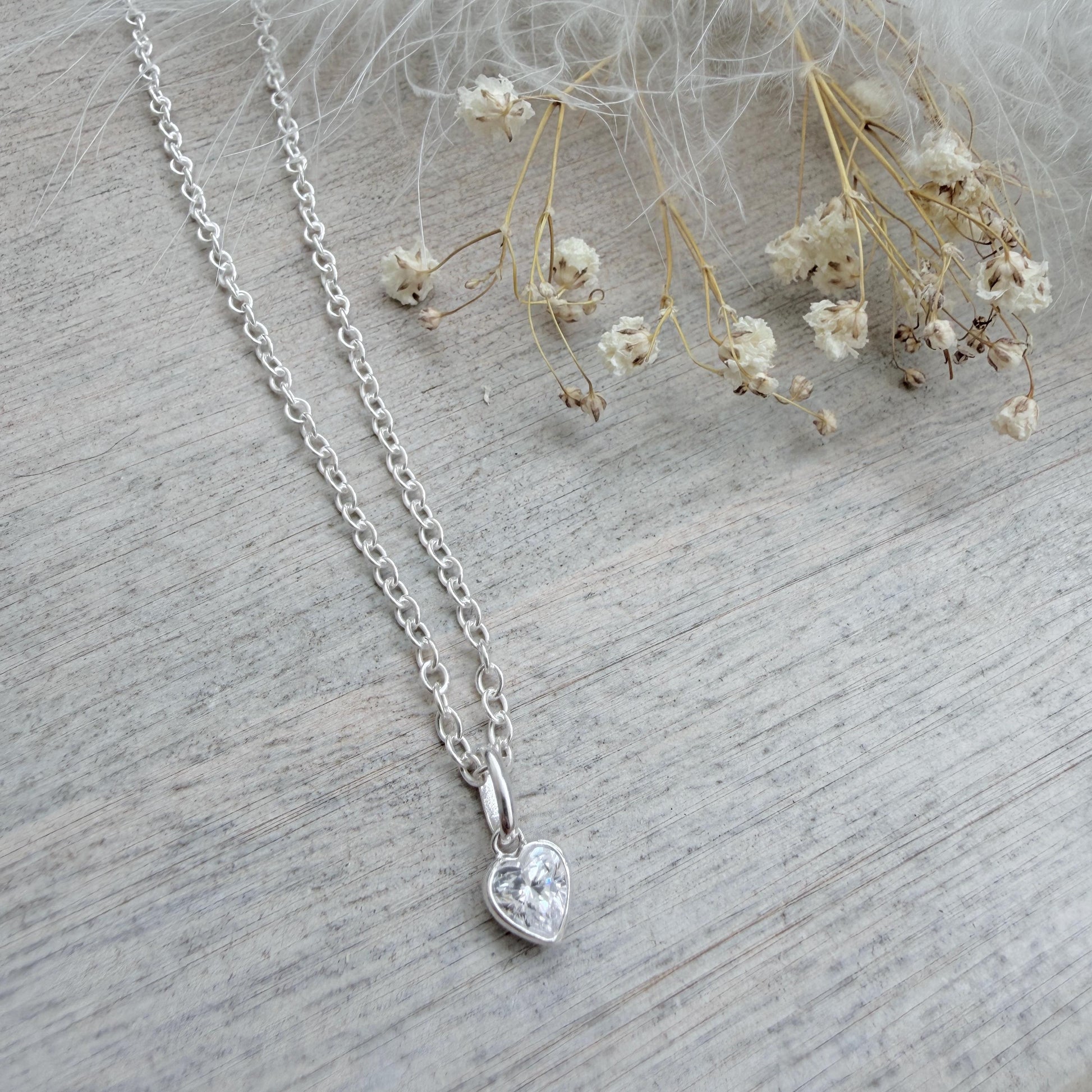 Heart charm April birthstone jewellery set, sterling silver Earrings Necklace set