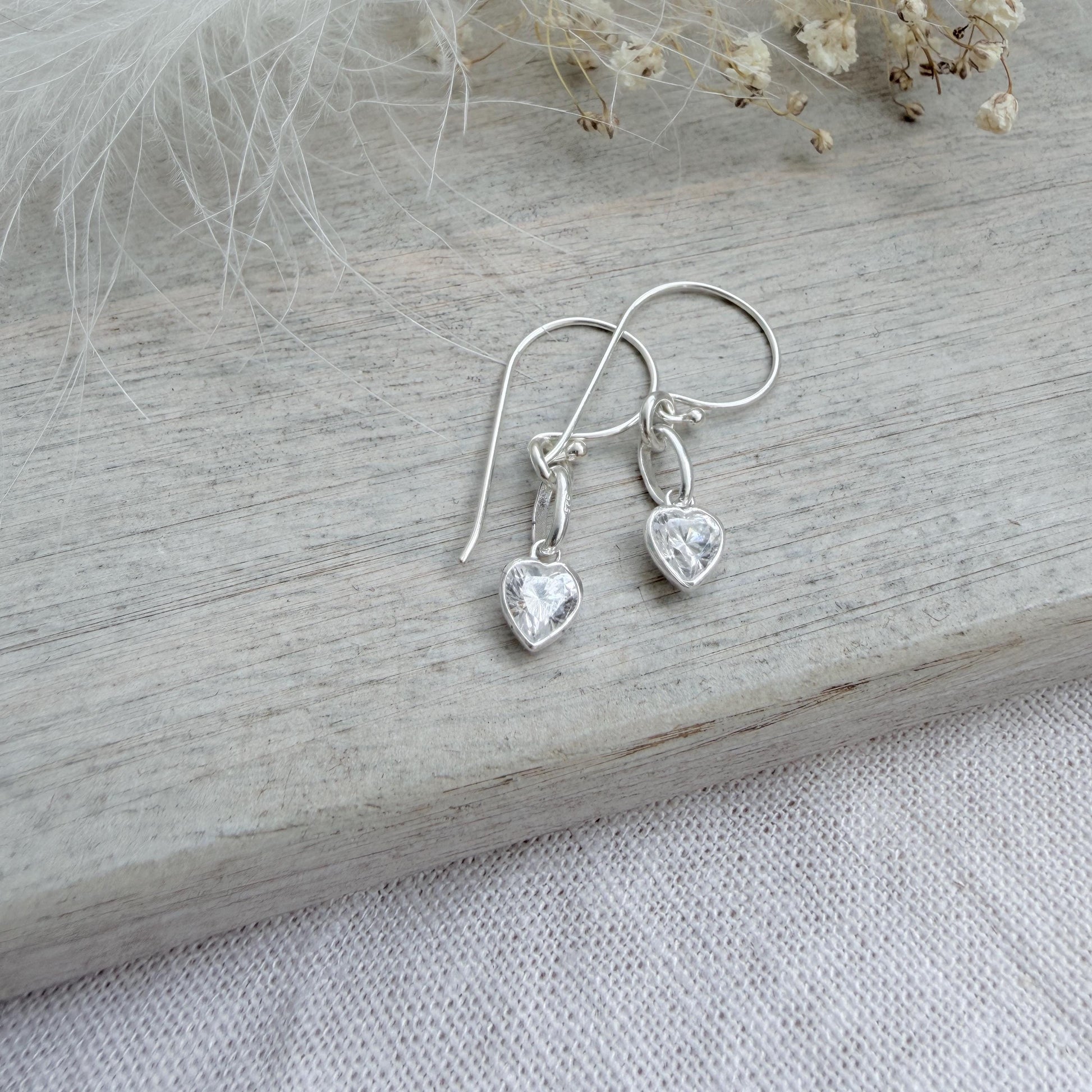 Heart charm April birthstone jewellery set, sterling silver Earrings Necklace set, birthday gift for women