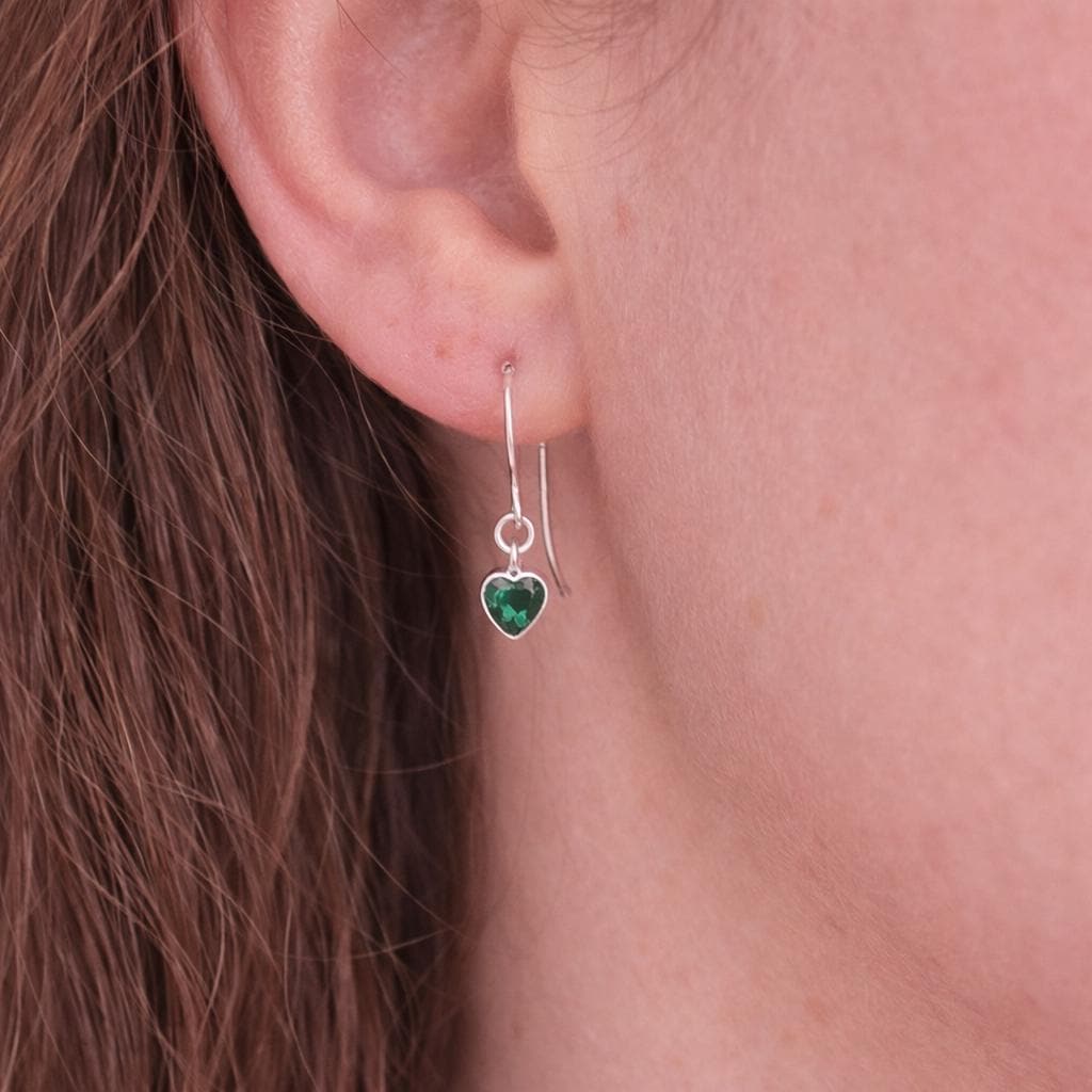 Heart shaped May Birthstone Earrings, Sterling Silver Cubic Zirconia drops, birthday gift for May