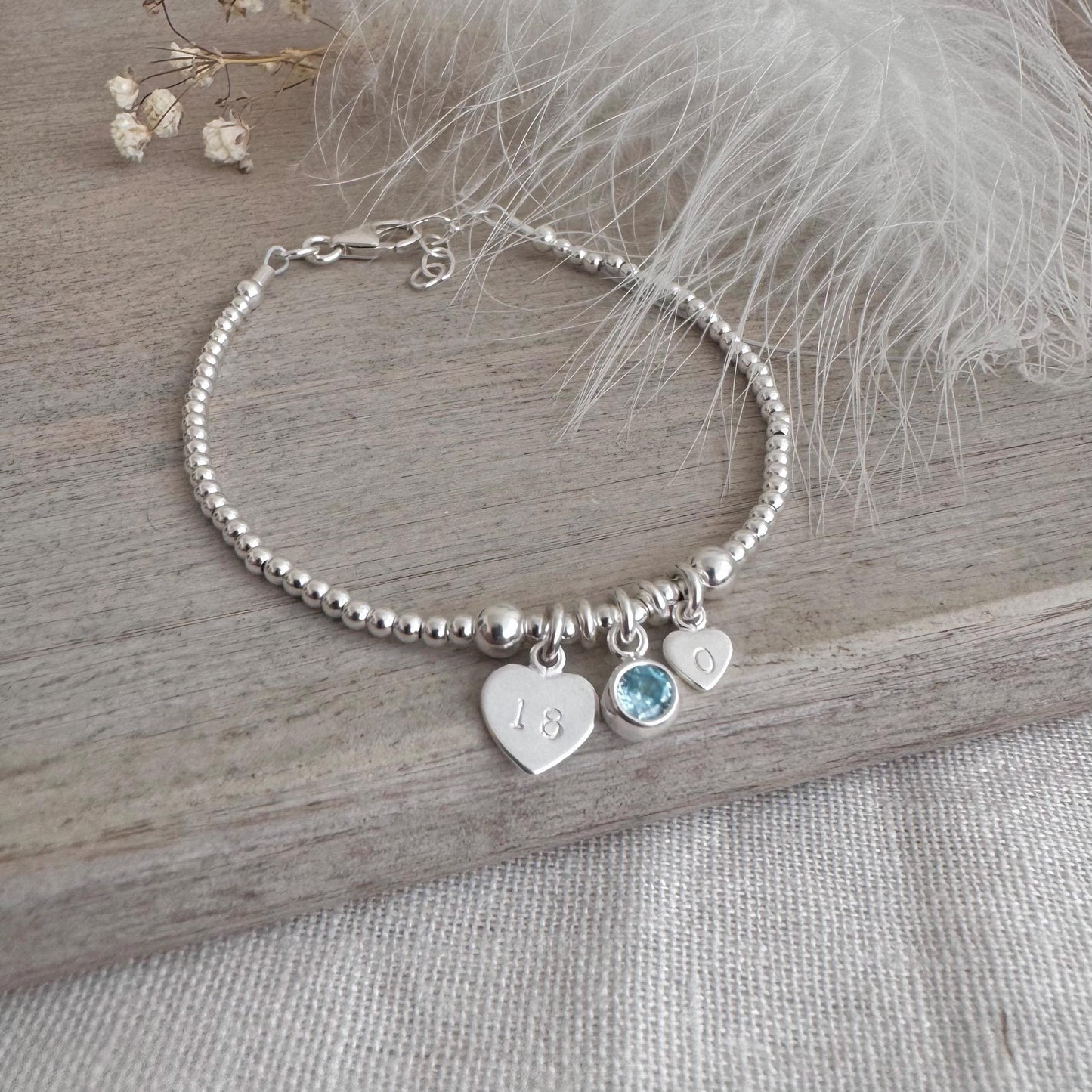 Personalised Birthstone Milestone Bracelet Gift for 16th 18th 21st 30th 40th 50th 60th 70th in Sterling Silver