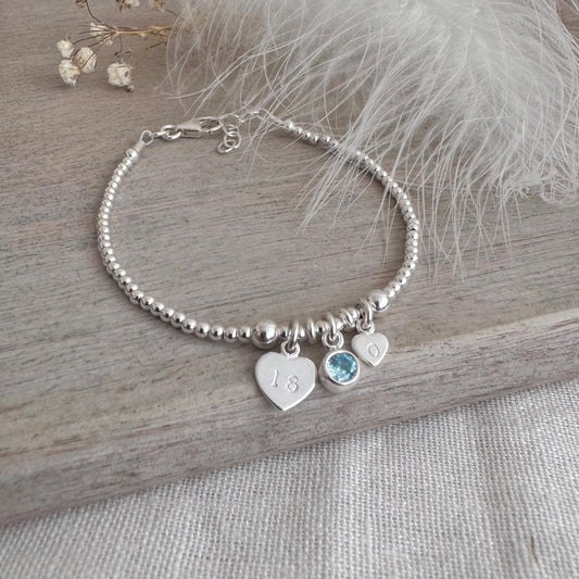 Personalised Birthstone Milestone Bracelet Gift for 16th 18th 21st 30th 40th 50th 60th 70th in Sterling Silver
