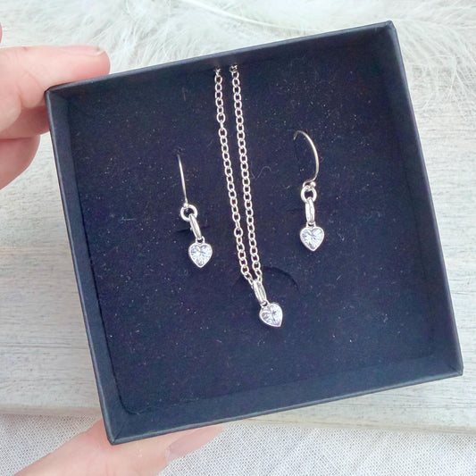 Heart charm June birthstone jewellery set, sterling silver Earrings Necklace set, birthday gift for women