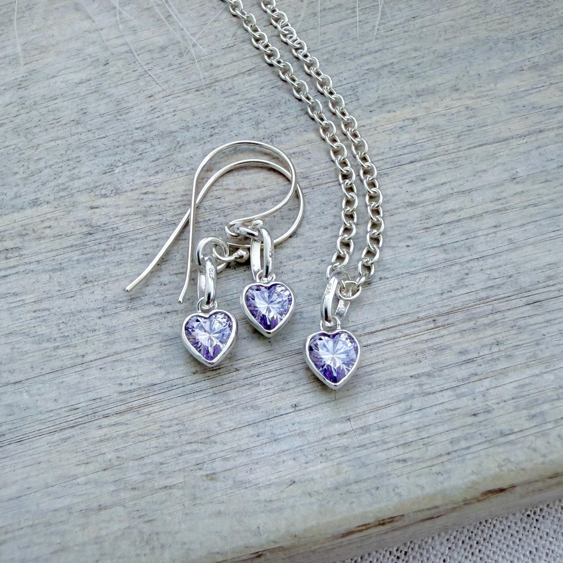 Heart charm June birthstone jewellery set, sterling silver Earrings Necklace set