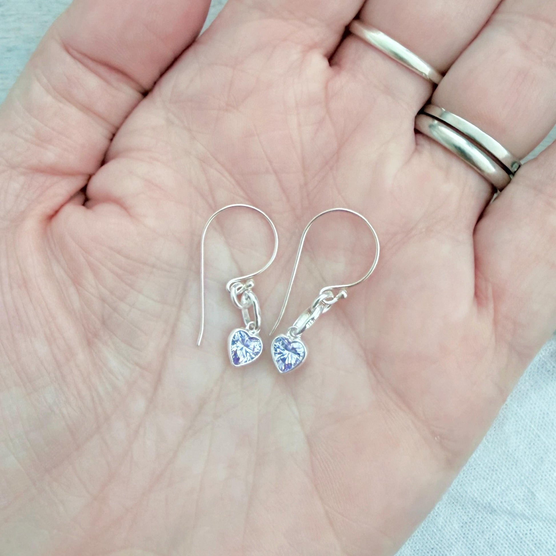 Heart shaped June Birthstone Earrings, Sterling Silver Cubic Zirconia drops, birthday gift for June