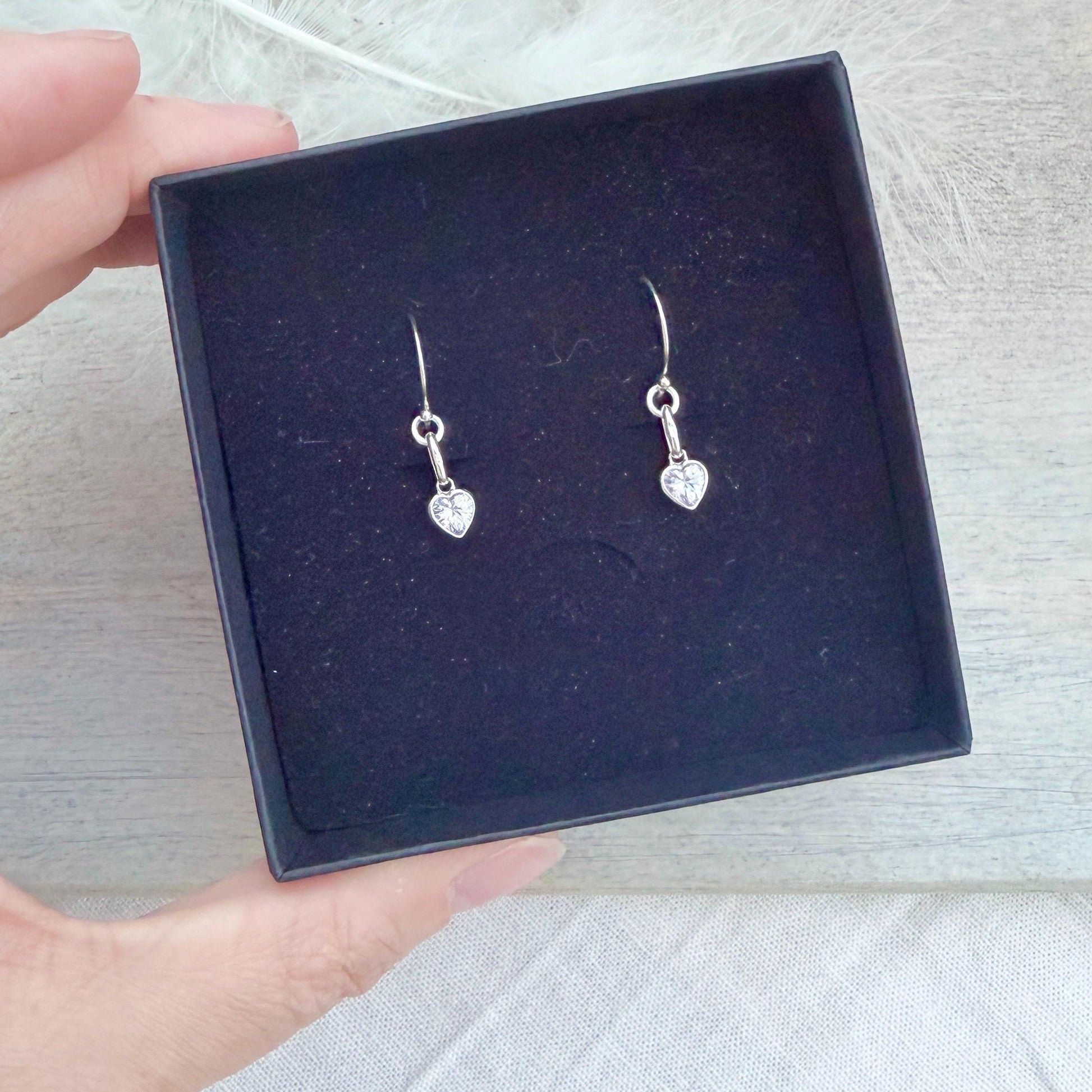 Heart shaped June Birthstone Earrings, Sterling Silver Cubic Zirconia drops, birthday gift for June