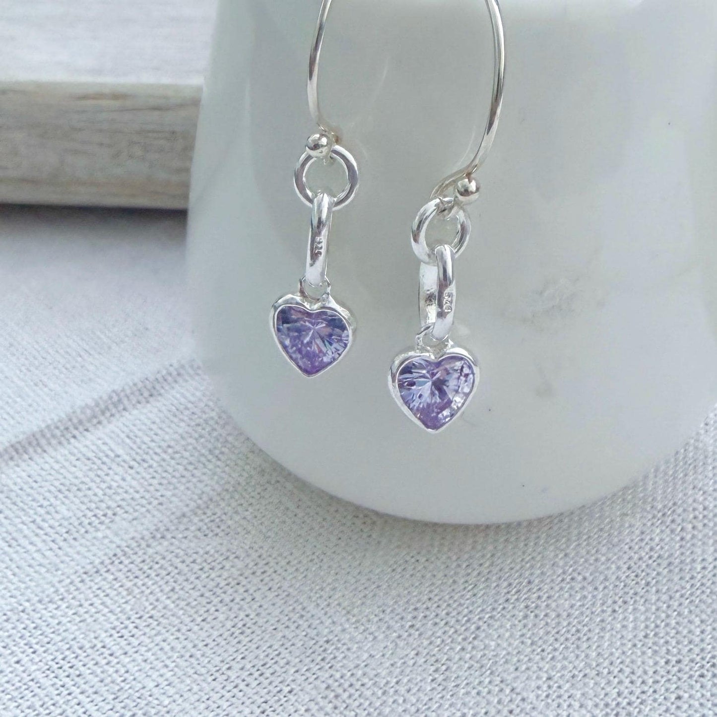 Heart charm June birthstone jewellery set, sterling silver Earrings Necklace set, birthday gift for women