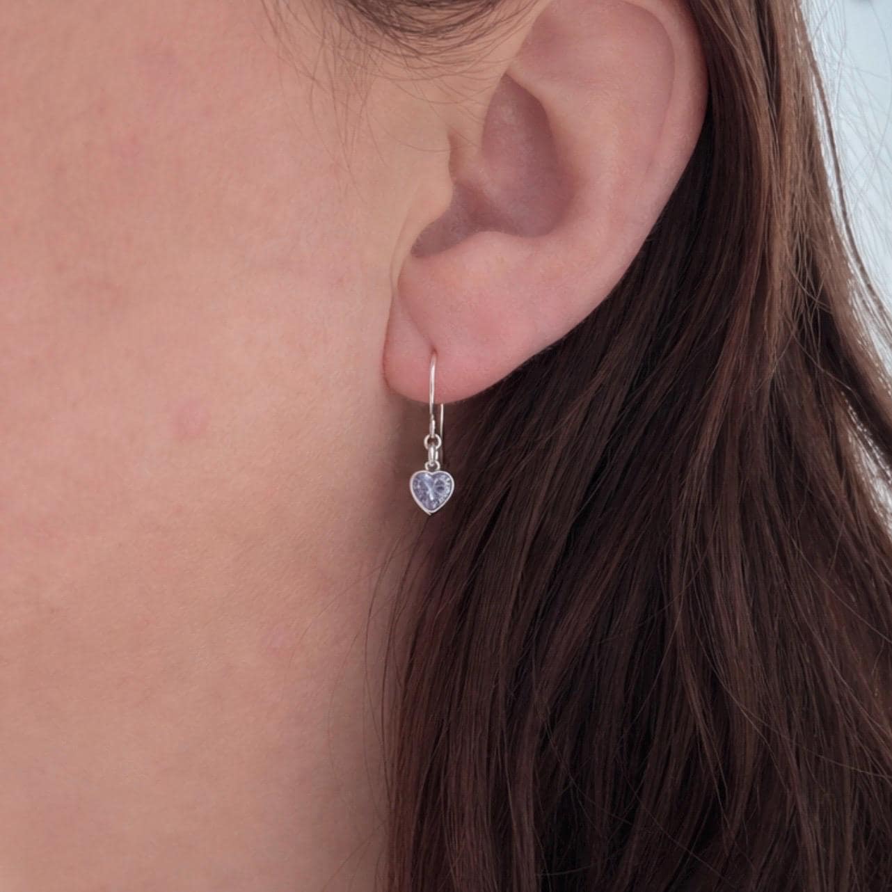 Heart shaped June Birthstone Earrings, Sterling Silver Cubic Zirconia drops, birthday gift for June