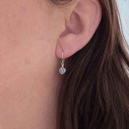 Heart shaped June Birthstone Earrings, Sterling Silver Cubic Zirconia drops, birthday gift for June