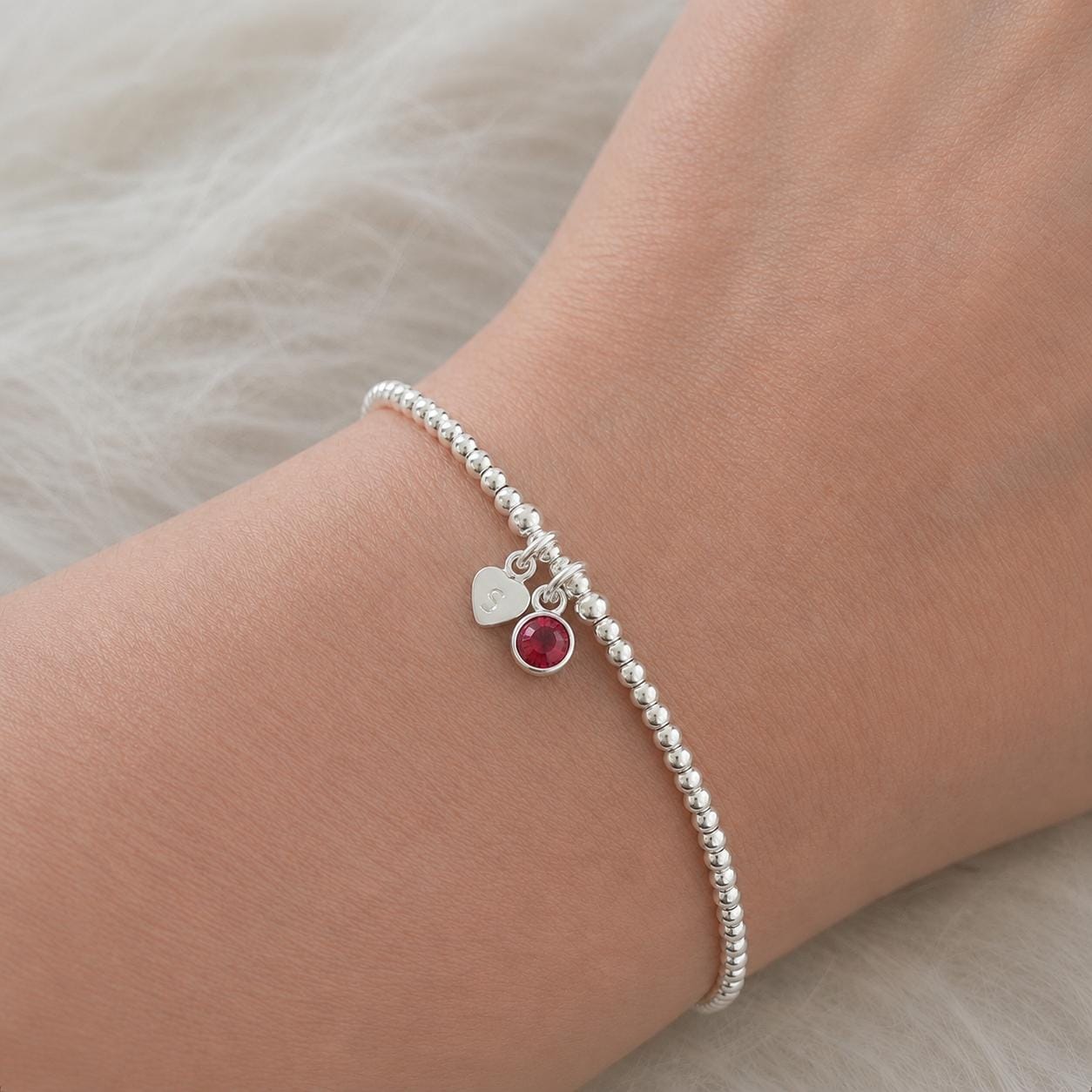 Dainty July Birthstone CZ Initial Bracelet, Personalised Jewellery