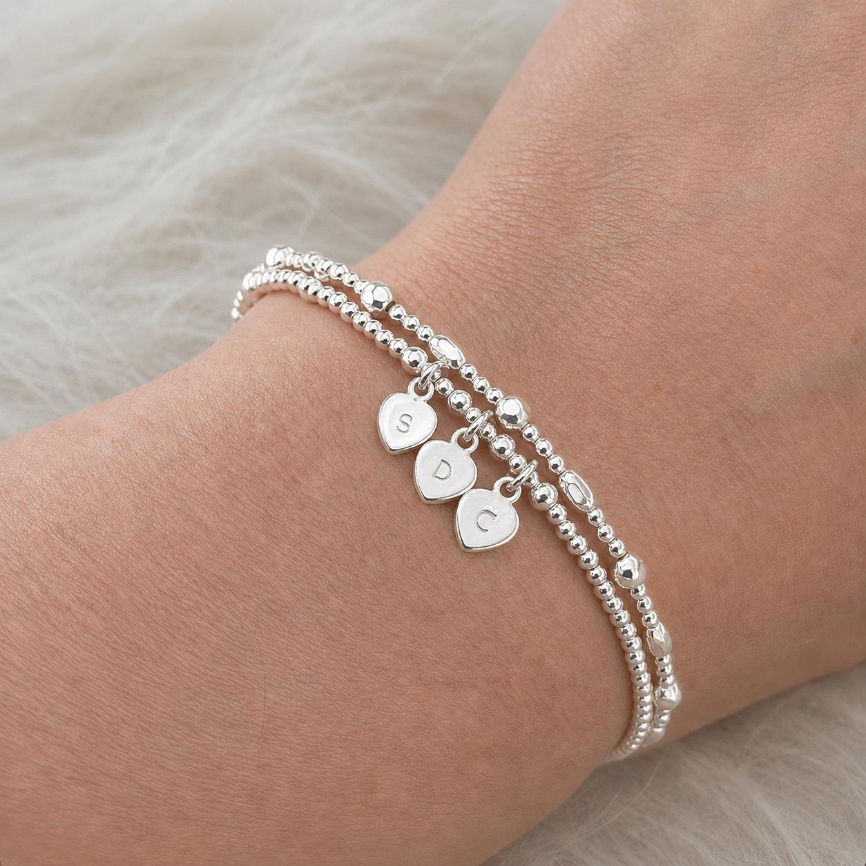 Dainty Personalised Bracelet Set with Family Initials in Sterling Silver
