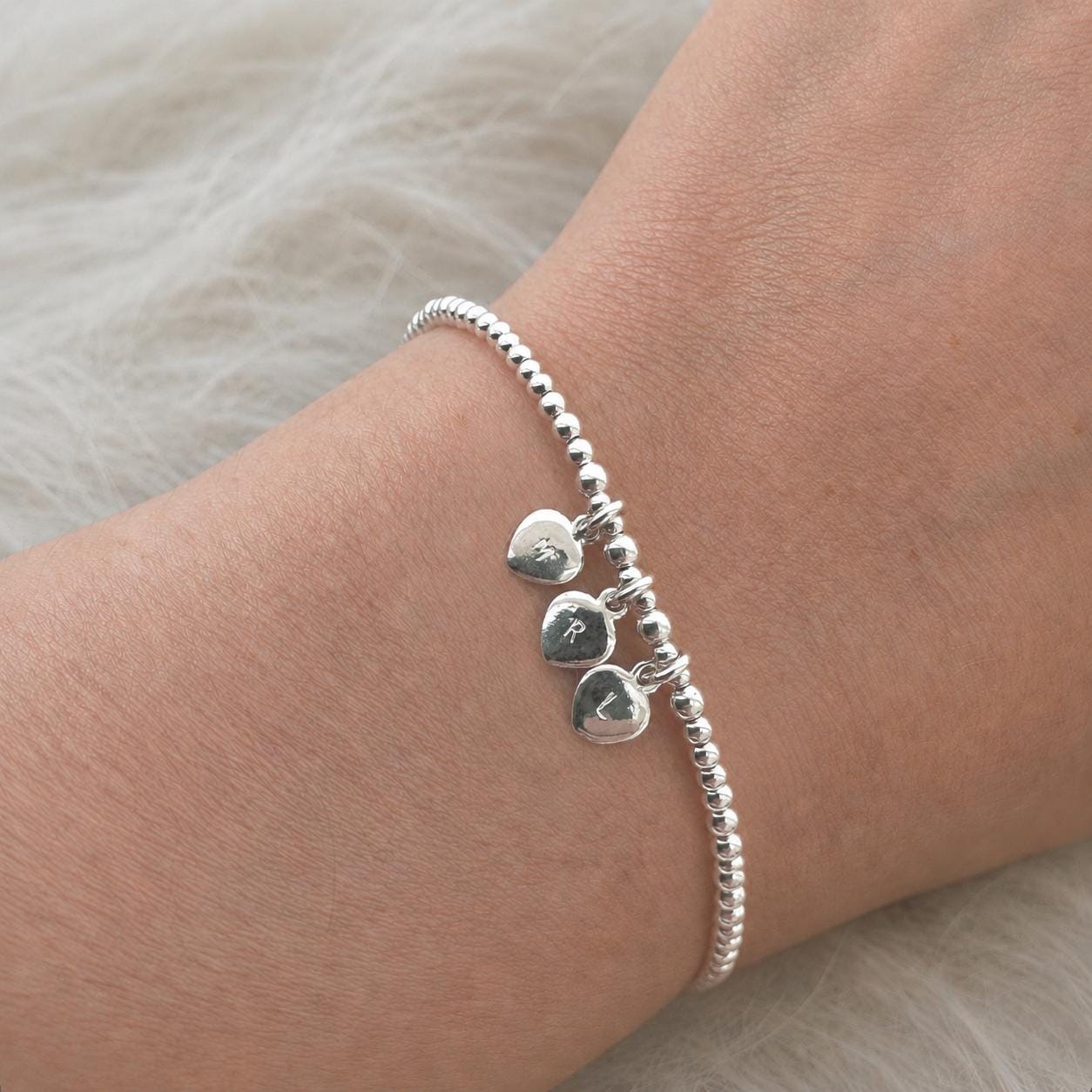 Personalised Silver Bracelet, Adjustable Slider Charm Bracelet with Family Initials