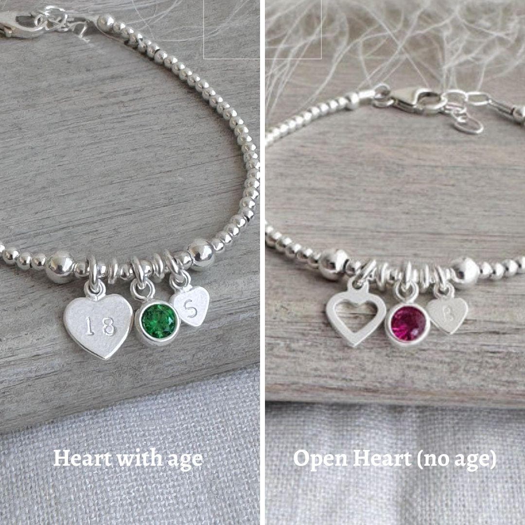 June Birthstone Bracelet for Milestone Birthday, Personalised Initial & Age in Sterling Silver for 18th 21st 30th 40th 50th 60th 70th