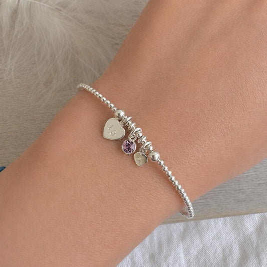 June Birthstone Bracelet for Milestone Birthday, Personalised Initial & Age in Sterling Silver for 18th 21st 30th 40th 50th 60th 70th