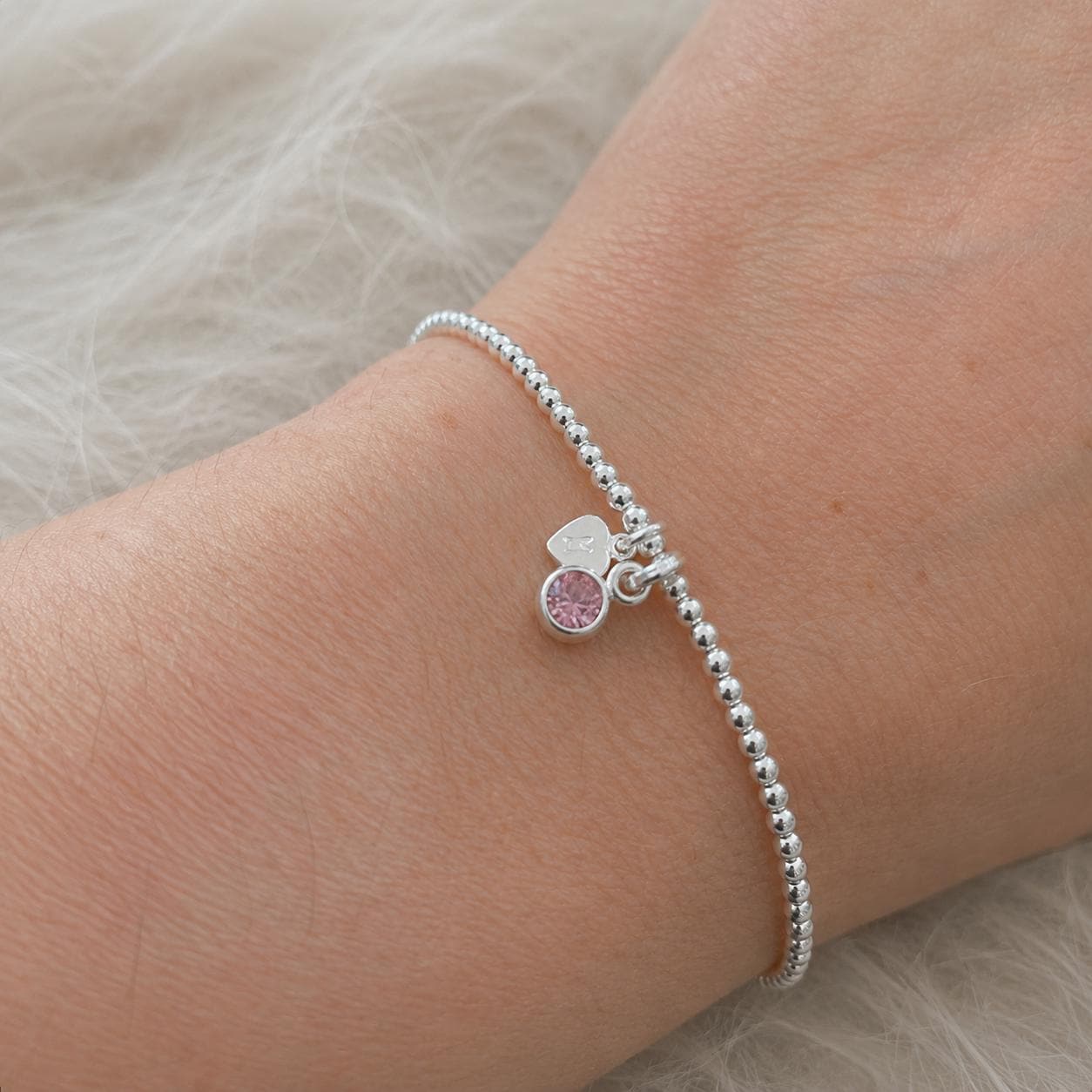 Dainty June Birthstone Initial Bracelet, Personalised Cubic Zirconia Sterling Silver
