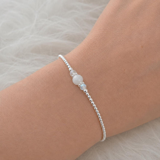 Rainbow Moonstone Bracelet, Dainty June Birthstone Bracelet