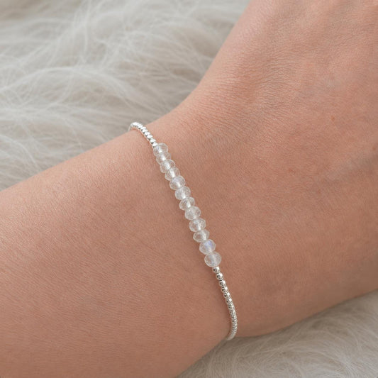 Dainty Rainbow Moonstone bracelet, June Birthstone Jewellery flashy
