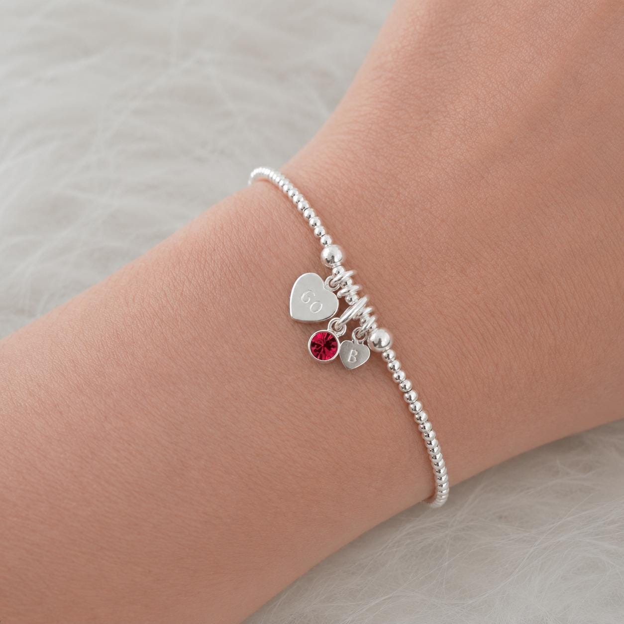 July Birthstone Bracelet for Milestone Birthday, Personalised Initial & Age in Sterling Silver for 16th 18th 21st 30th 40th or 50th