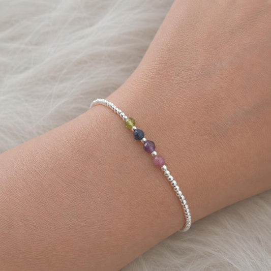 Birthstone Bracelet, Dainty Mum Bracelet Family Birthstones