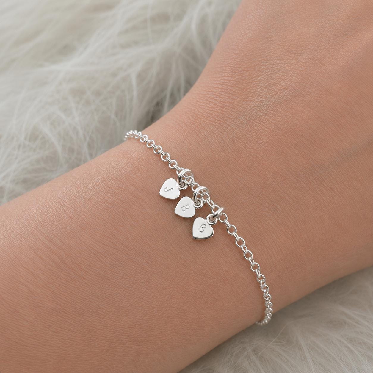Tiny Initials Chain Bracelet with Family Initials in Sterling Silver