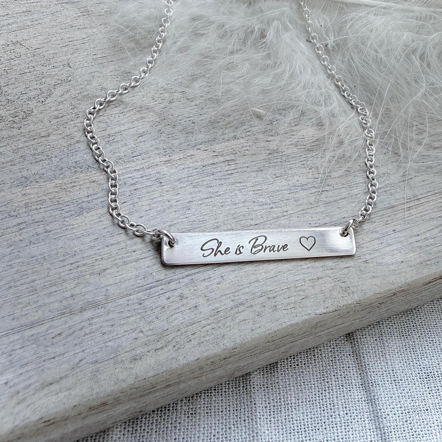 Engraved She is Brave Bar Necklace, Gift for Friend