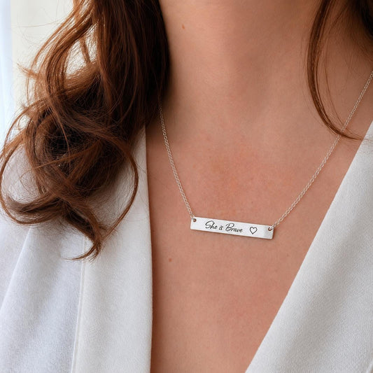 Engraved She is Brave Bar Necklace, Gift for Friend
