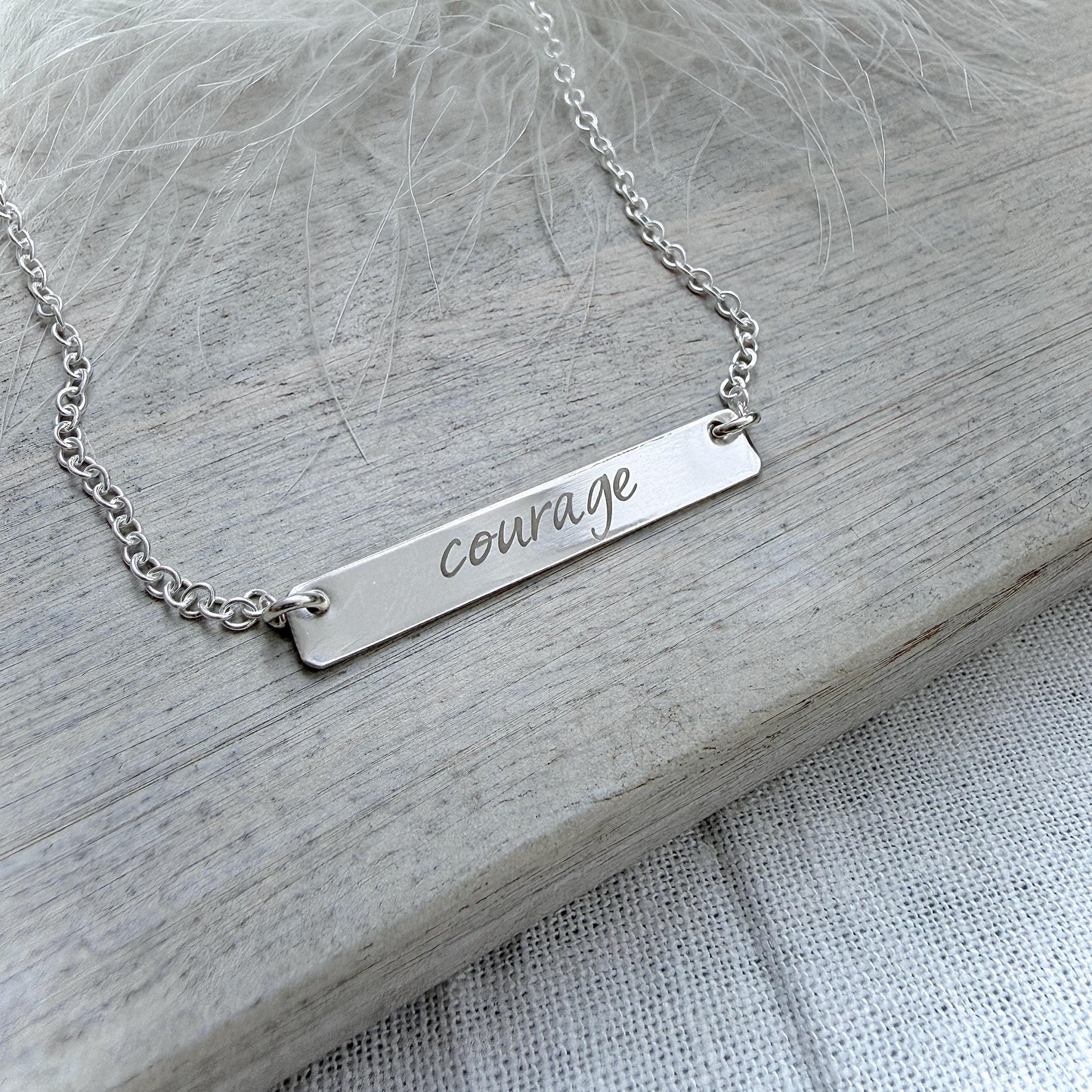 Engraved ‘COURAGE’ Necklace, Gift for Friend, Sterling Silver Personalised Jewellery