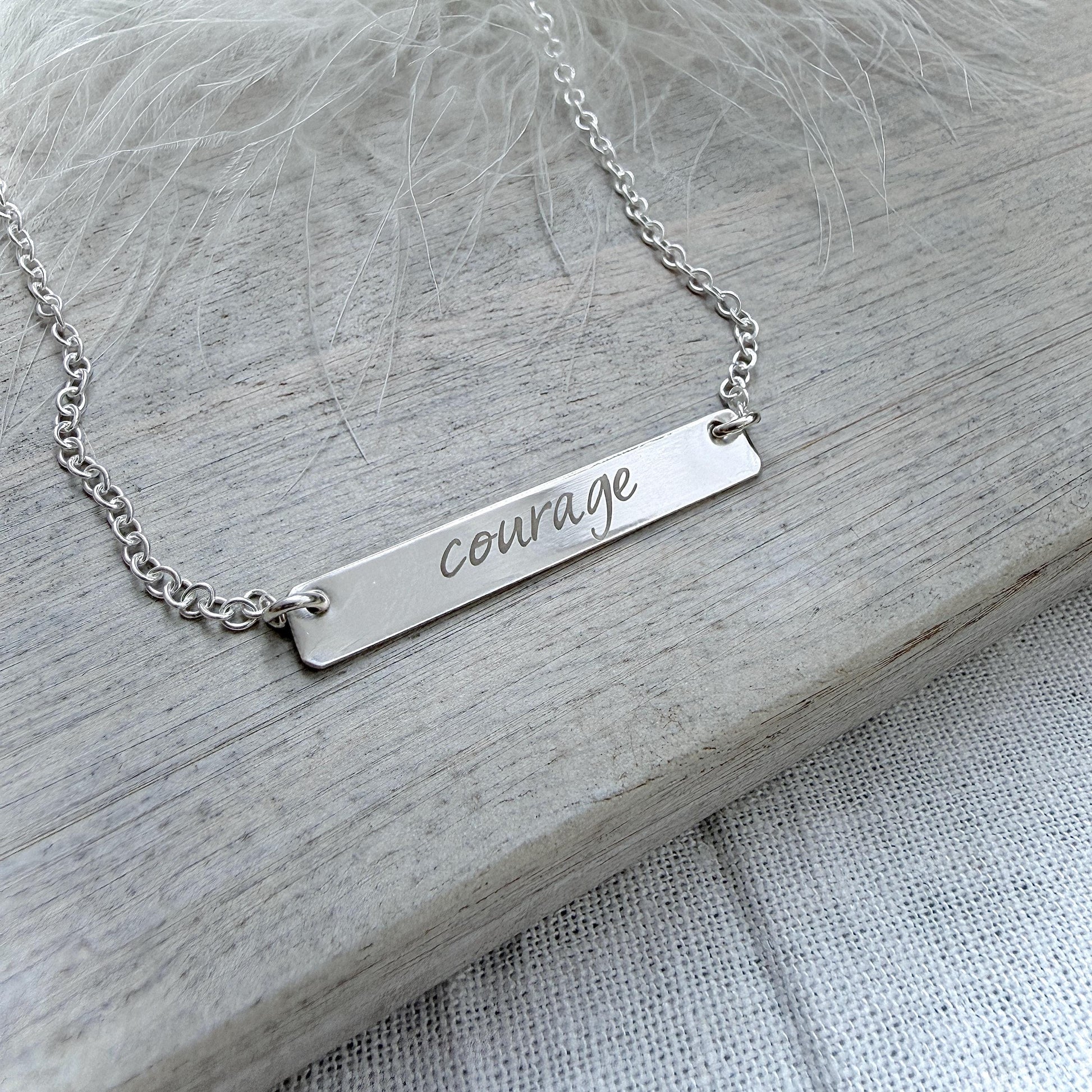 Engraved ‘COURAGE’ Necklace, Gift for Friend, Sterling Silver Personalised Jewellery