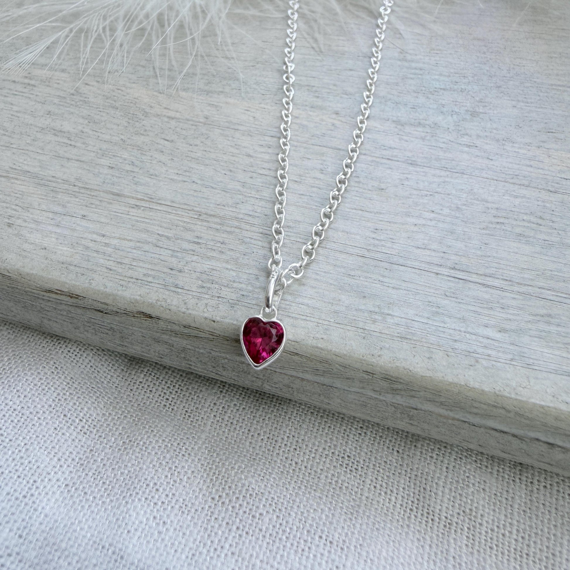 July Birthstone Necklace in Sterling Silver, Cubic Zirconia Heart Birthday Gift for Women, Ruby Jewellery