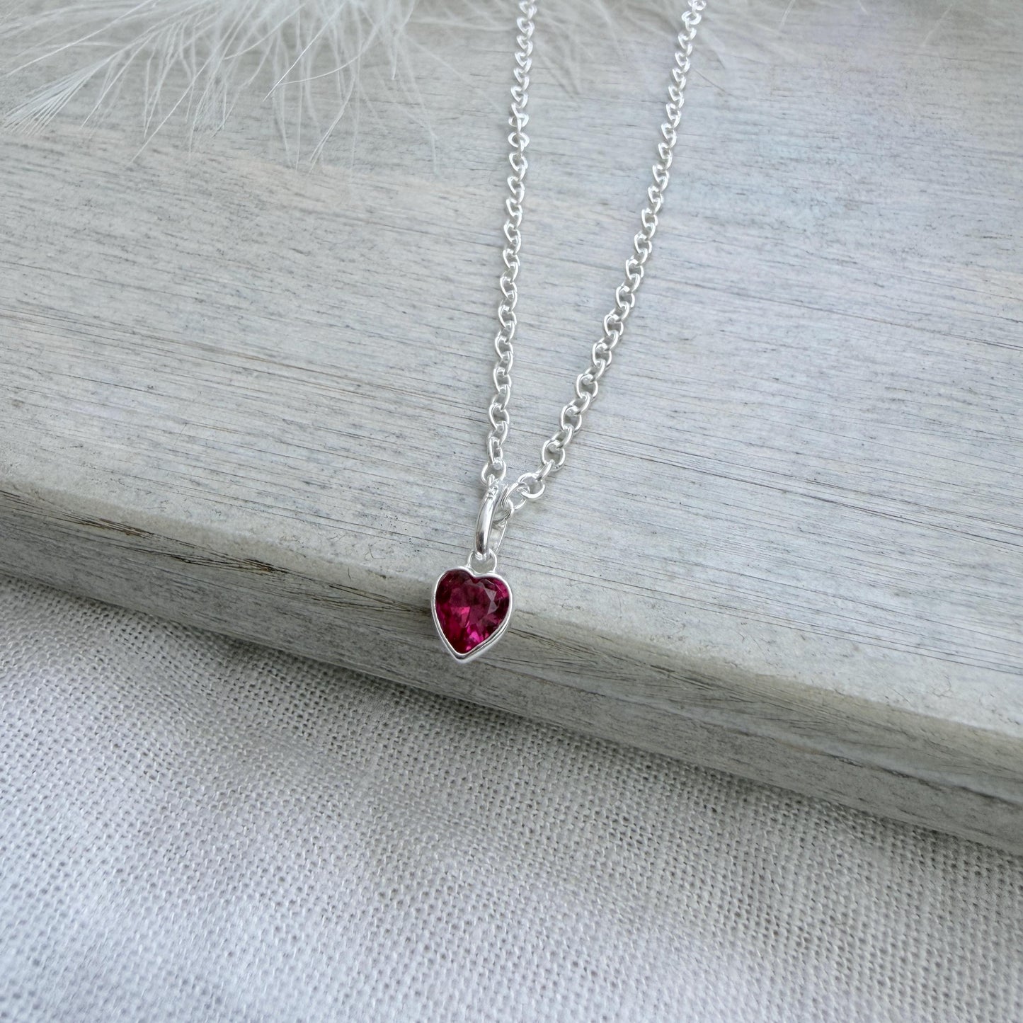 July Birthstone Necklace in Sterling Silver, Cubic Zirconia Heart Birthday Gift for Women
