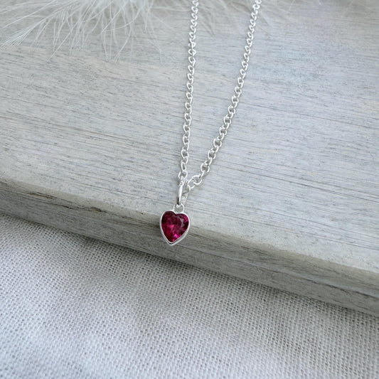 July Birthstone Necklace in Sterling Silver, Cubic Zirconia Heart Birthday Gift for Women