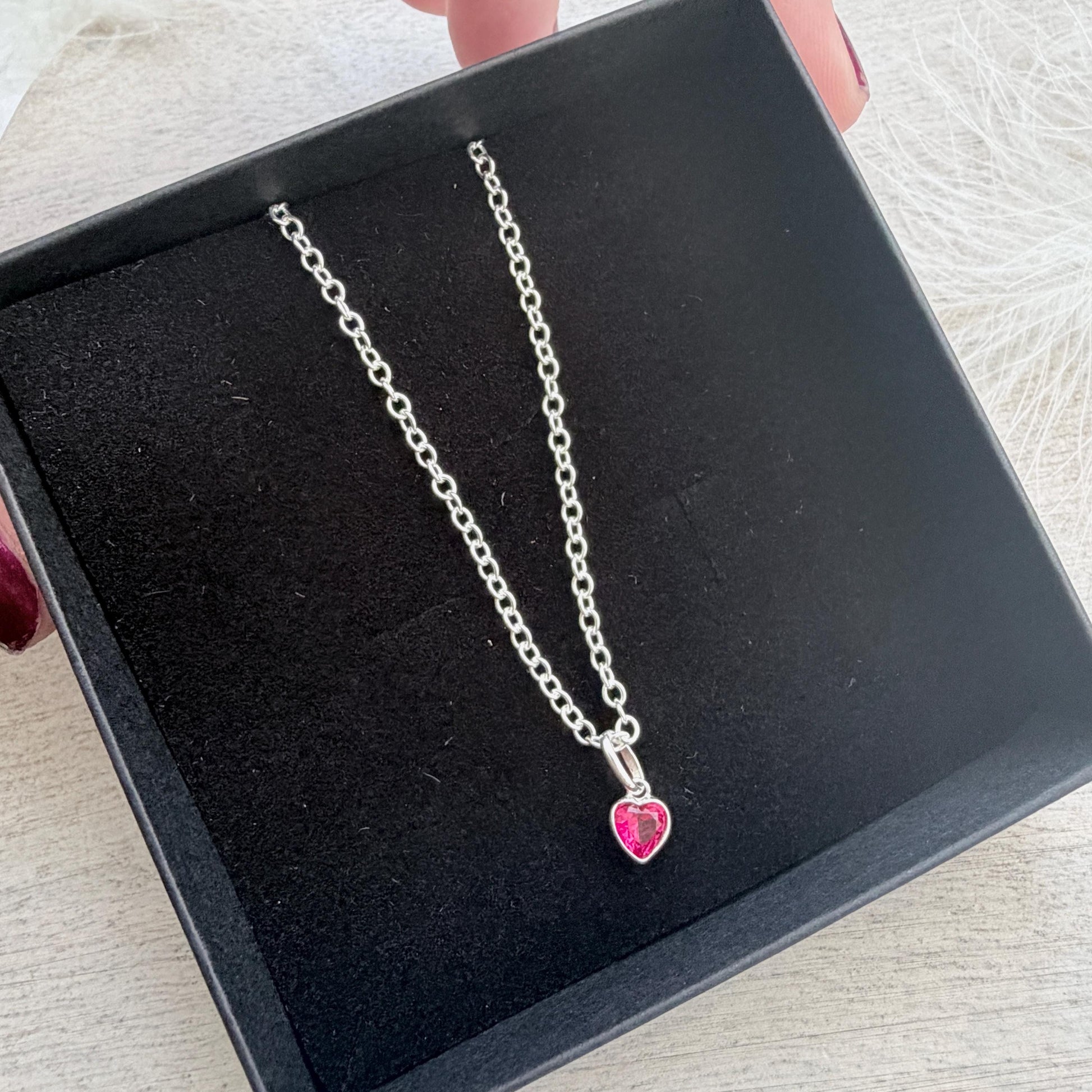 July Birthstone Necklace in Sterling Silver, Cubic Zirconia Heart Birthday Gift for Women, Ruby Jewellery