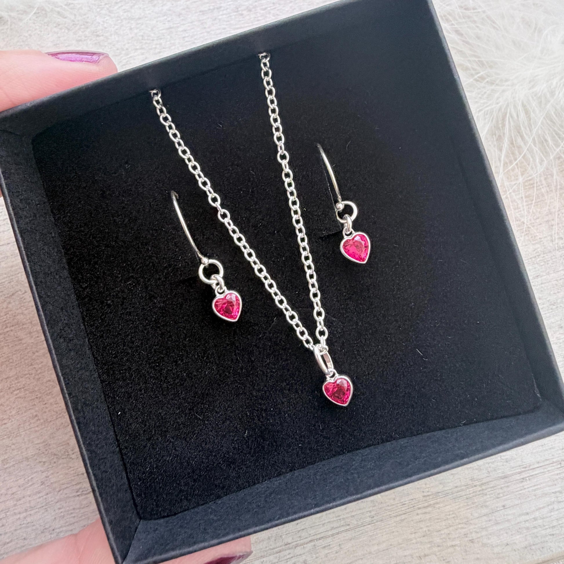 July Birthstone Jewellery Set, Sterling Silver Cubic Zirconia Necklace and Earrings