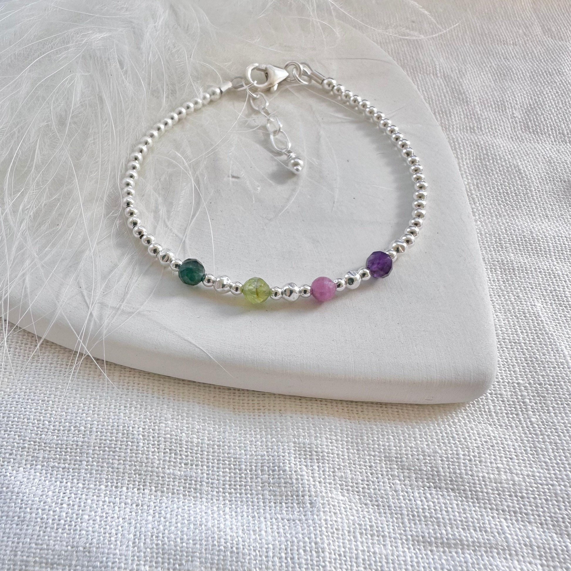 Birthstones Bracelet for Mum, meaningful gift for Mothering Sunday, family birthstone jewellery in 2.5mm sterling silver