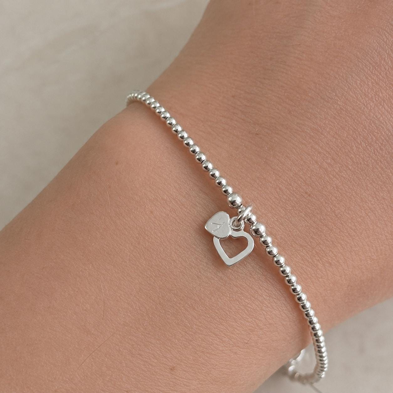 Delicate Open Heart Personalised Bracelet with initial in sterling Silver