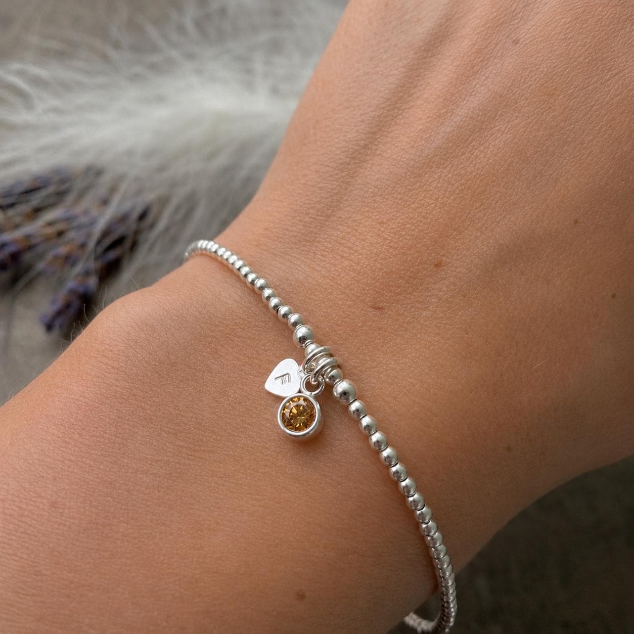 Dainty November Birthstone CZ Initial Bracelet, Personalised Jewellery