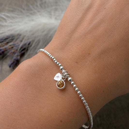 Dainty November Birthstone CZ Initial Bracelet, Personalised Jewellery