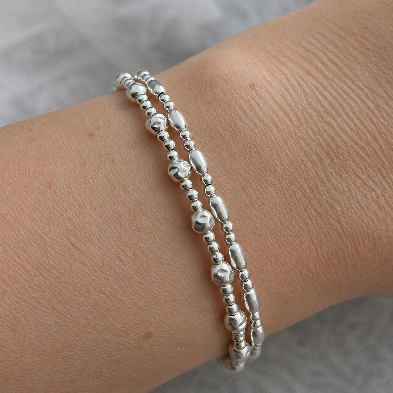 Set of 2 Silver Stacking Bracelets, Sterling Silver Layering Bracelets