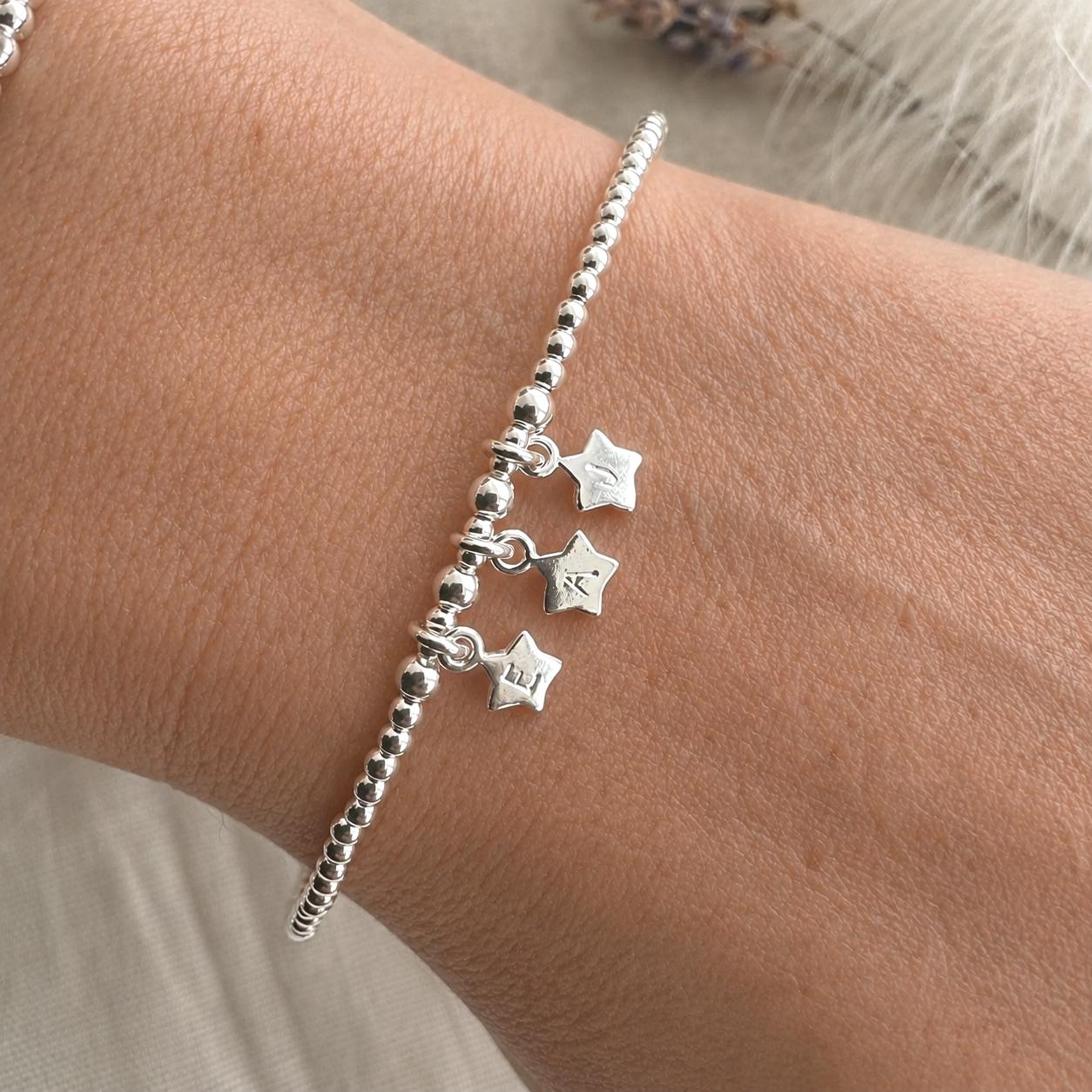 Stars Family Initials Bracelet in Sterling Silver