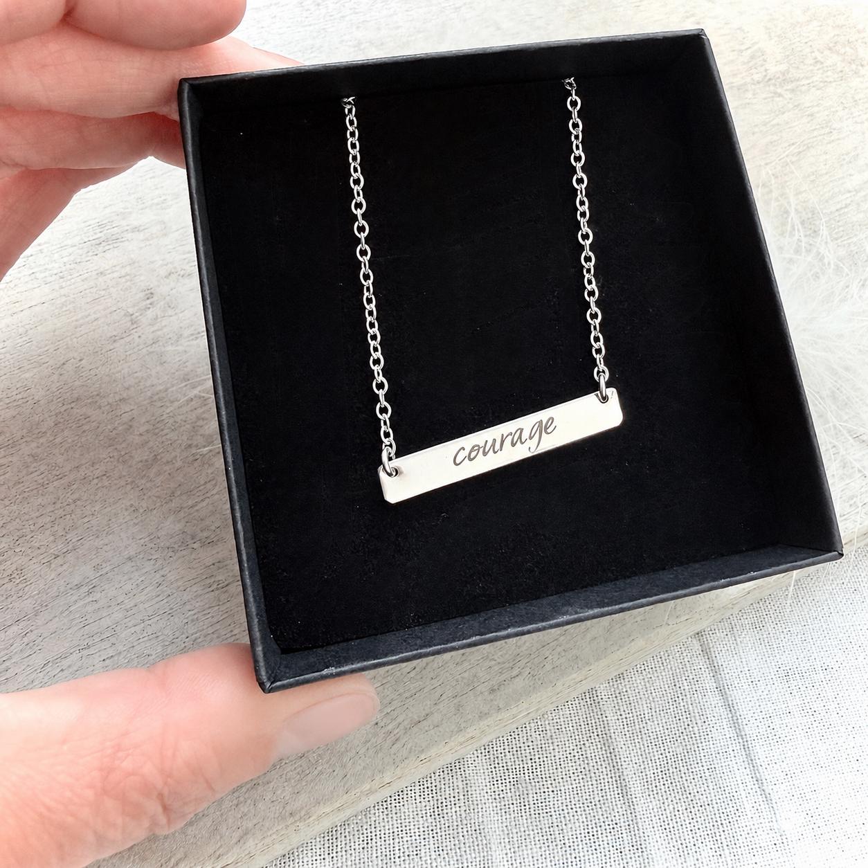 Engraved ‘COURAGE’ Necklace, Gift for Friend, Sterling Silver Personalised Jewellery
