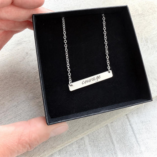Engraved ‘COURAGE’ Necklace, Gift for Friend, Sterling Silver Personalised Jewellery