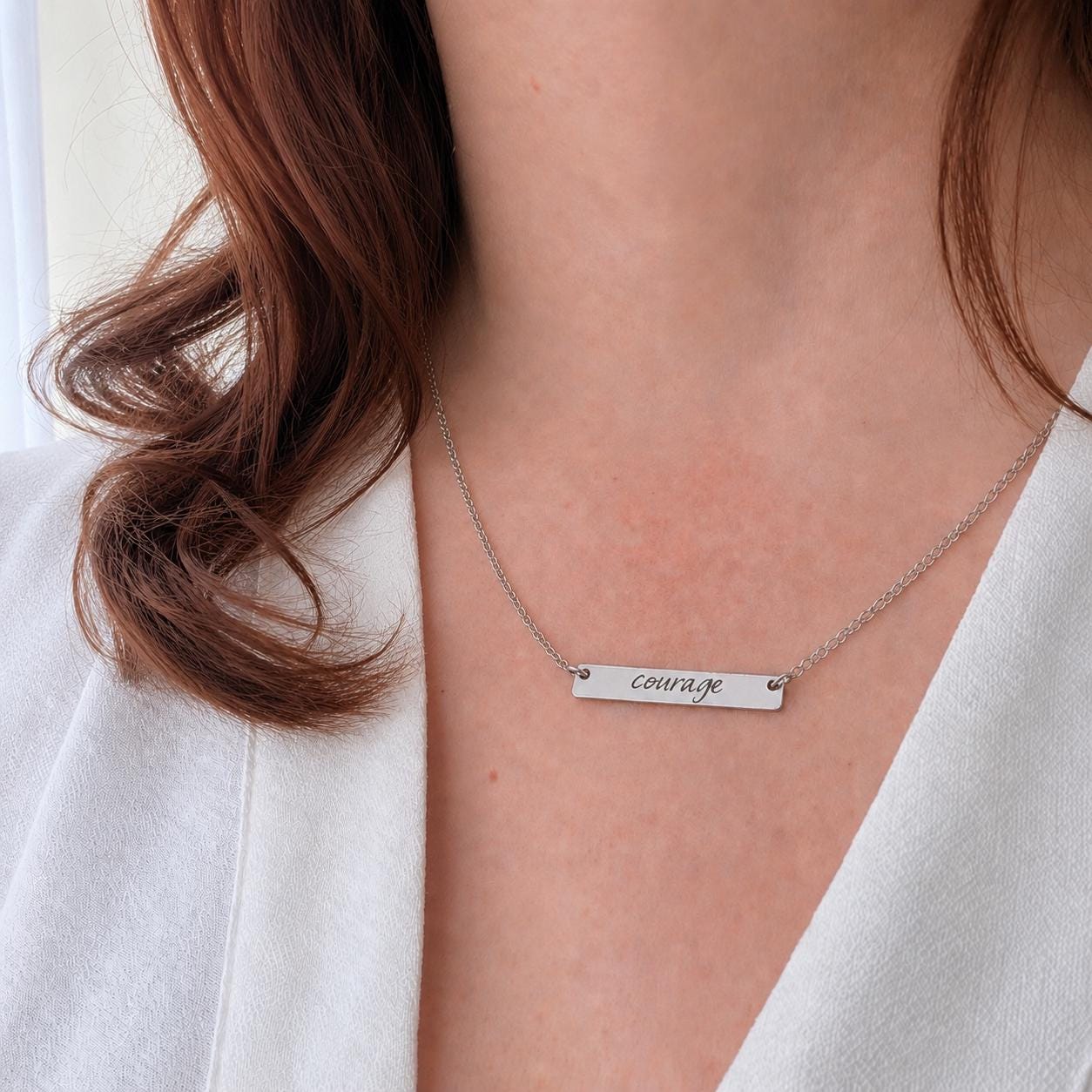 Engraved ‘COURAGE’ Necklace, Gift for Friend, Sterling Silver Personalised Jewellery