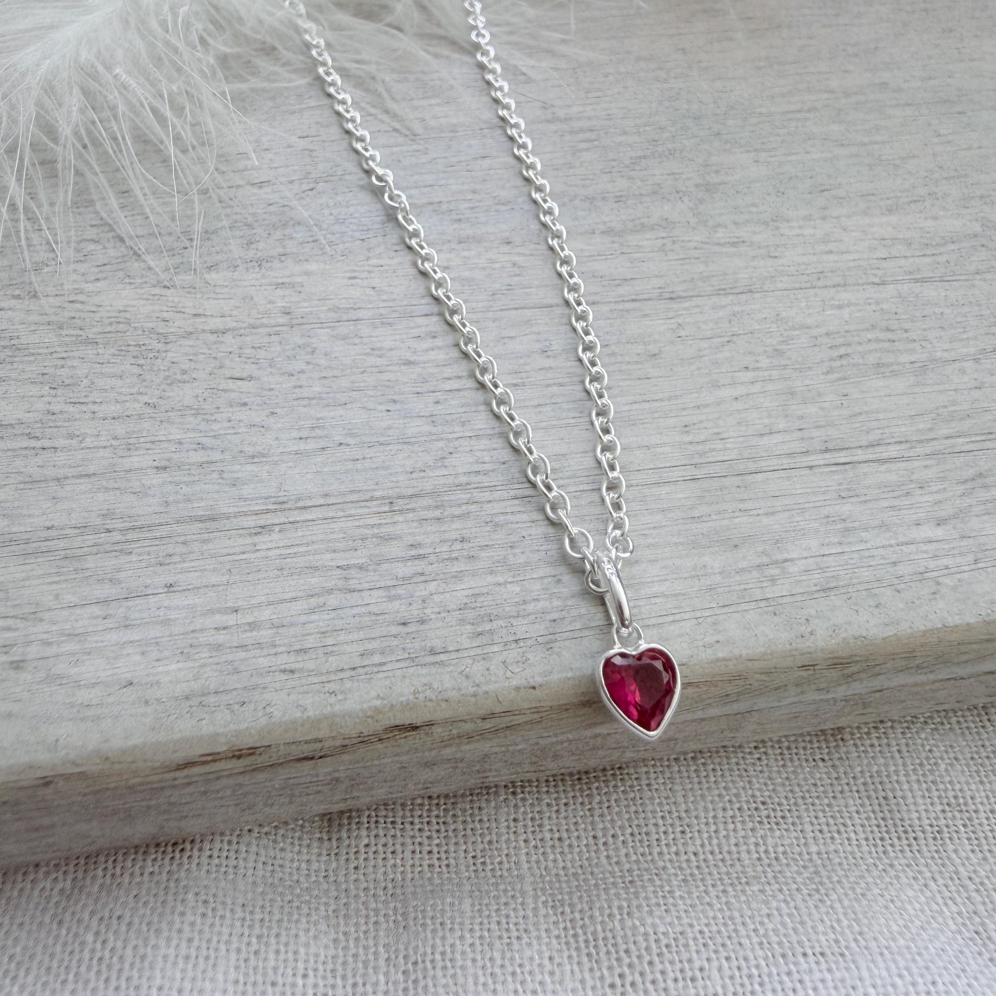 July Birthstone Necklace in Sterling Silver, Cubic Zirconia Heart Birthday Gift for Women