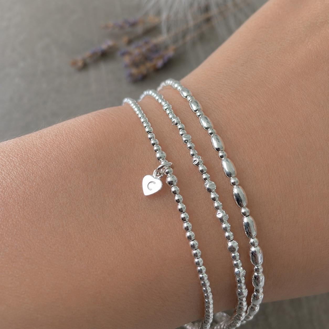 Three Stacking Bracelets, Personalised Sterling Silver Bracelet Set