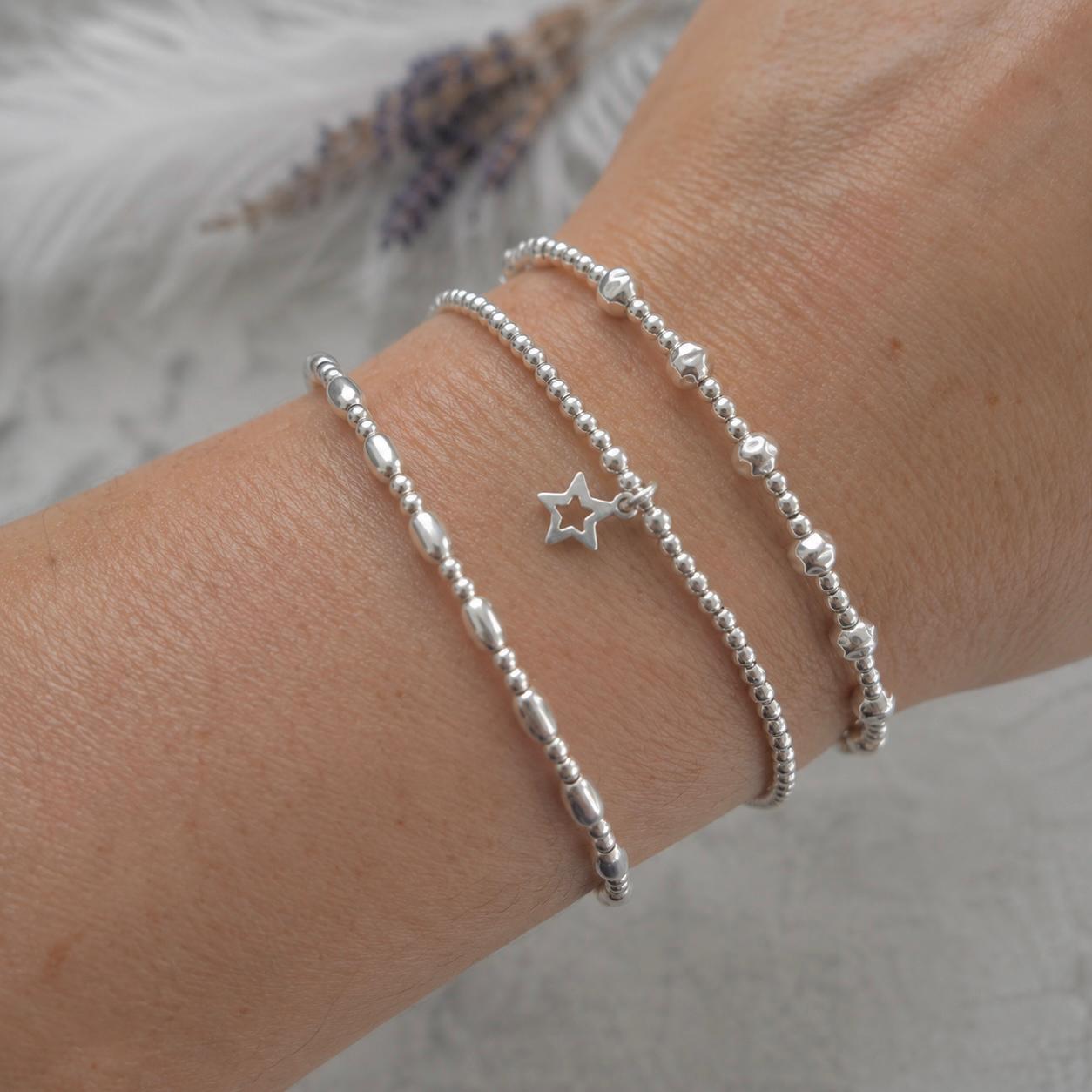 Set of 3 Sterling Silver Layering Bracelets, Star Charm Stacking Bracelet Set