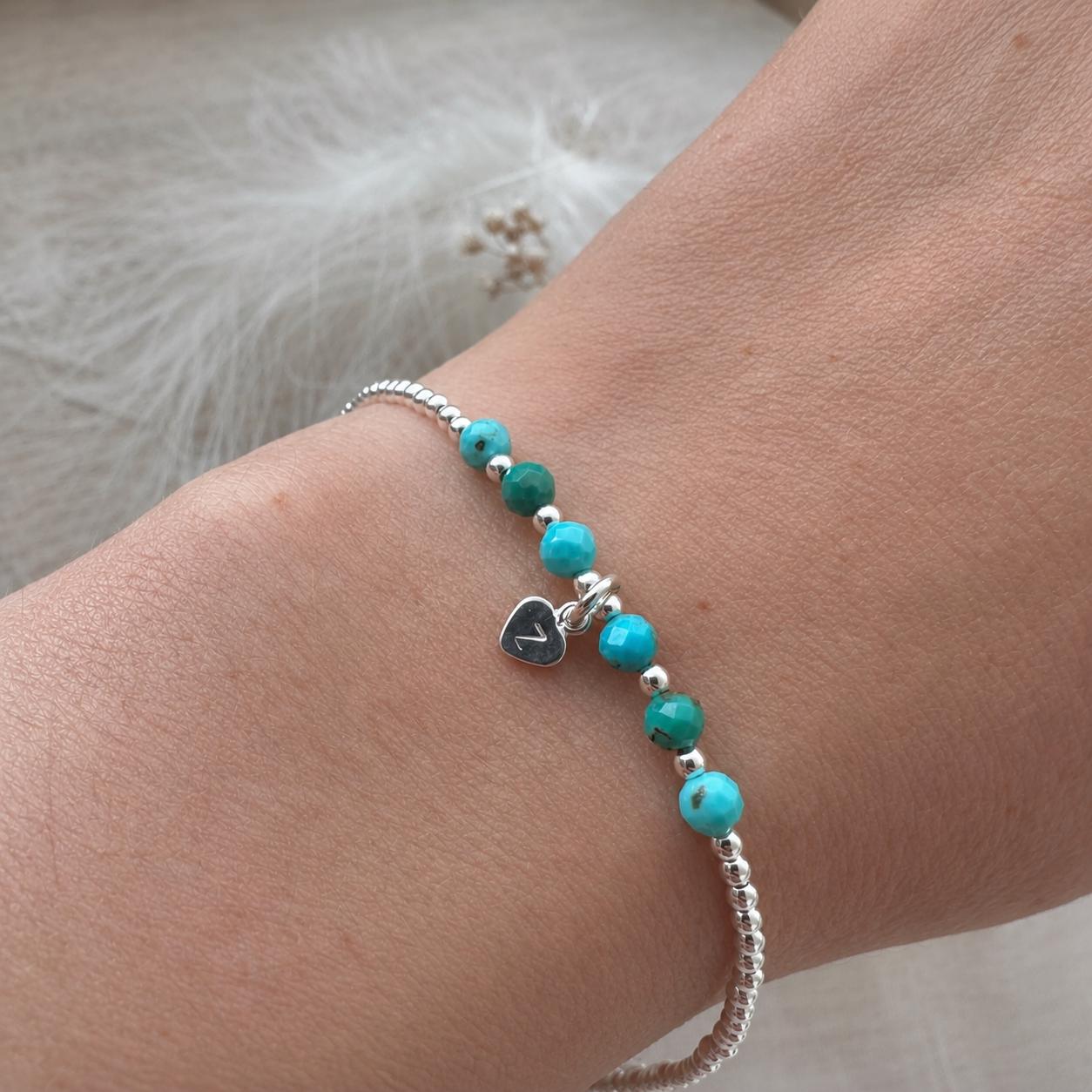 Personalised Turquoise Bracelet, Dainty December Birthstone Jewellery in Sterling Silver